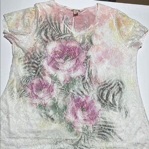 Brittany Black White and Pink Graphic Cap Sleeve Blouse